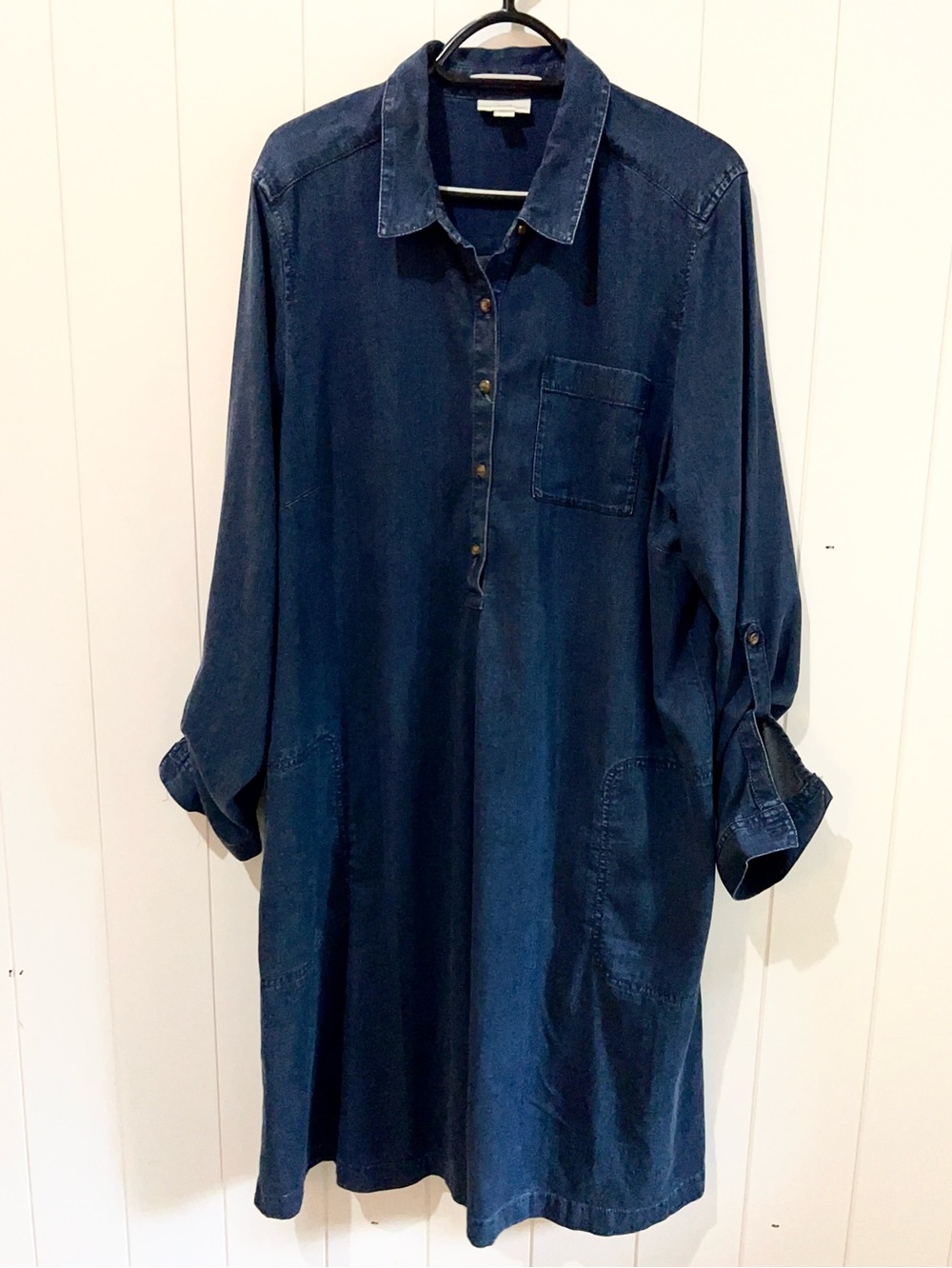 J Jill Denim midi Dress Long Sleeves size L Blue